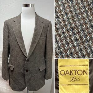 Oakton Ltd. Vintage Men's 46L Brown Tweed 2-Button Blazer Jacket Sport Coat